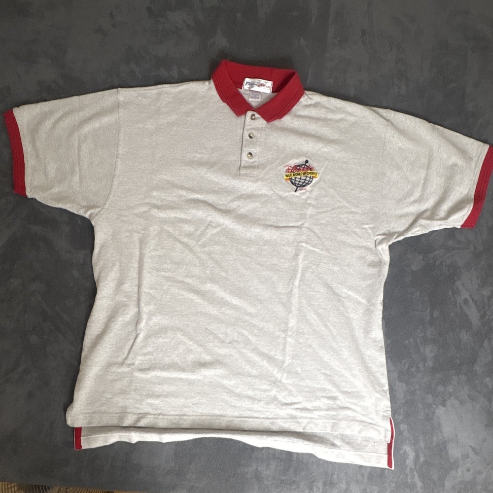 Track Gear Disney Wide World of Sports Men's Polo, White/Red Cotton Knit, XL